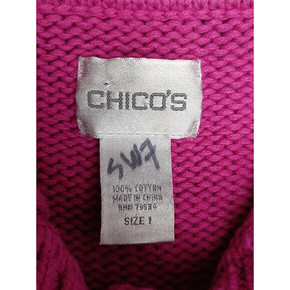 Chicos Crochet Sweater Pink Pullover Henley Collar Sz 1 - Picture 8 of 9